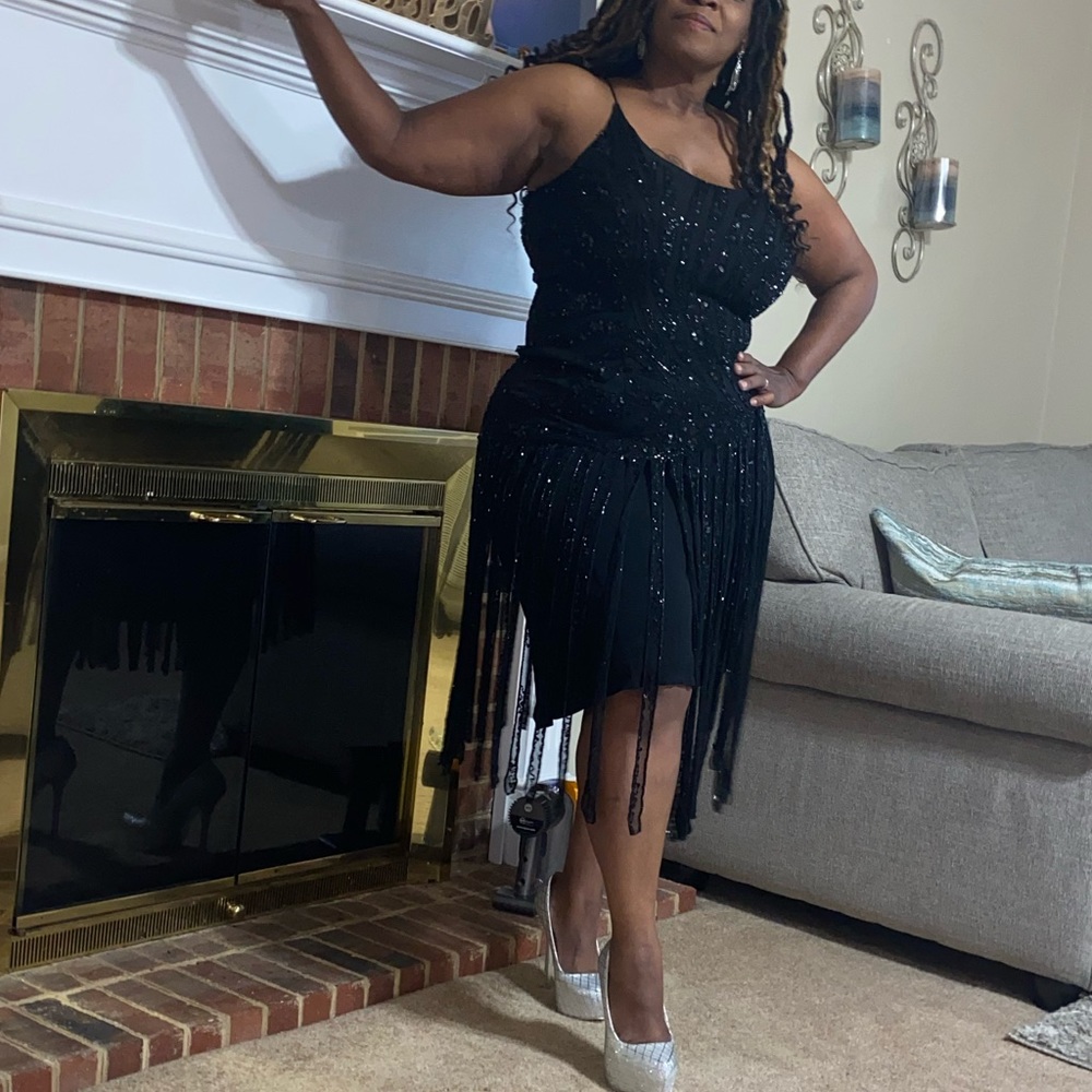 NWT Scala 100% Silk Hand Beaded Black Cocktail Dress - Picture 1 of 10